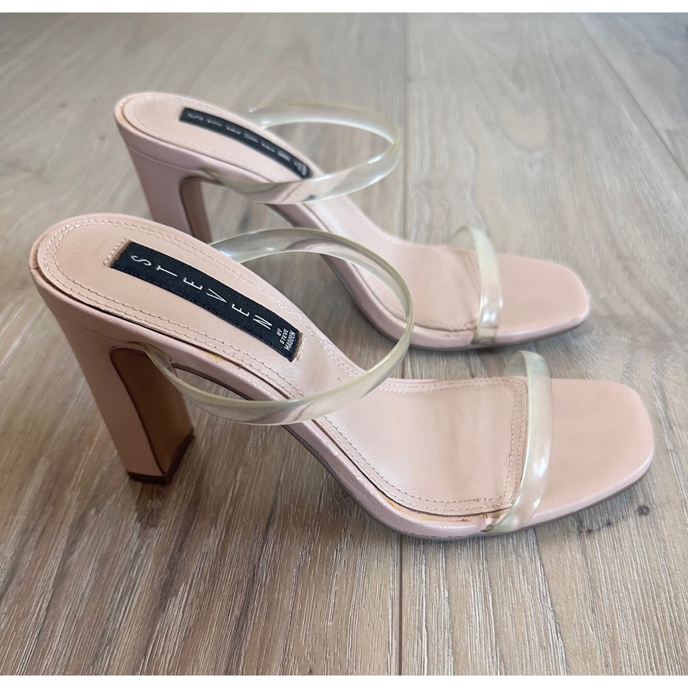 Steven by Steve Madden Blush Nude Clear Strap Block Heel Sandals Square Toe 7.5 - Picture 2 of 6